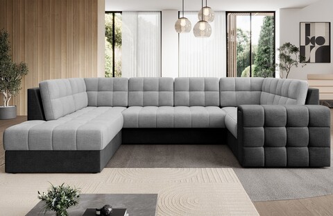 Coltar extensibil stanga 5 locuri ELTAP, LT-84MO-97MO, Blewett, 299x198x82 cm, lemn/poliester, gri deschis/gri inchis