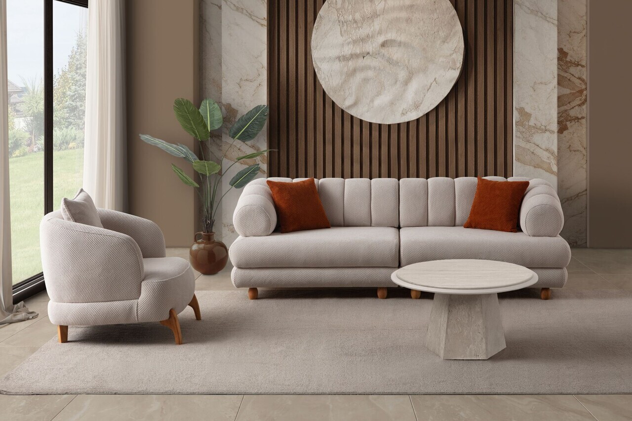 Canapea 3 locuri, Atelier del Sofa, 752EST1156, Lemn de carpen/PAL melaminat, Bej - view 6
