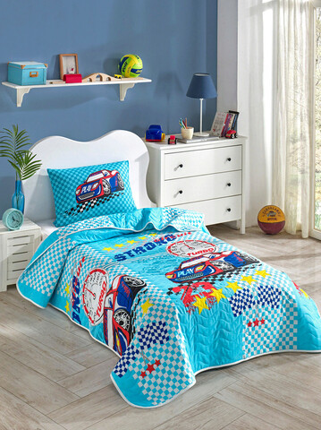 Cuvertura single 155x200 cm, turbo - blue, eponj home, 65% bumbac/35% poliester