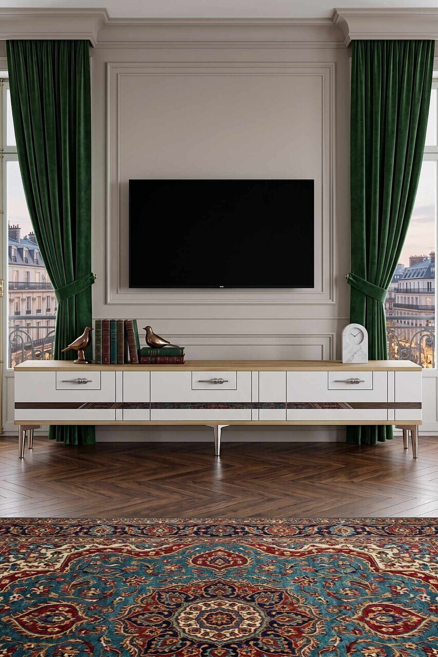 Comoda TV, Hanah Home, Ilay, 180x41x30 cm, Stejar Safir / Alb / Argintiu — imaginea 2