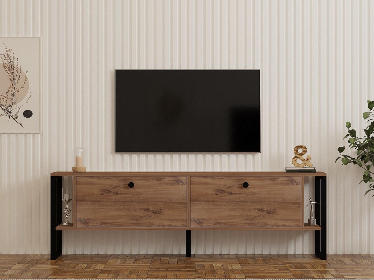 Comoda TV, Puqa Design, Ahu, 160x50.4x24.5 cm, PAL, Maro - 1 | YEO