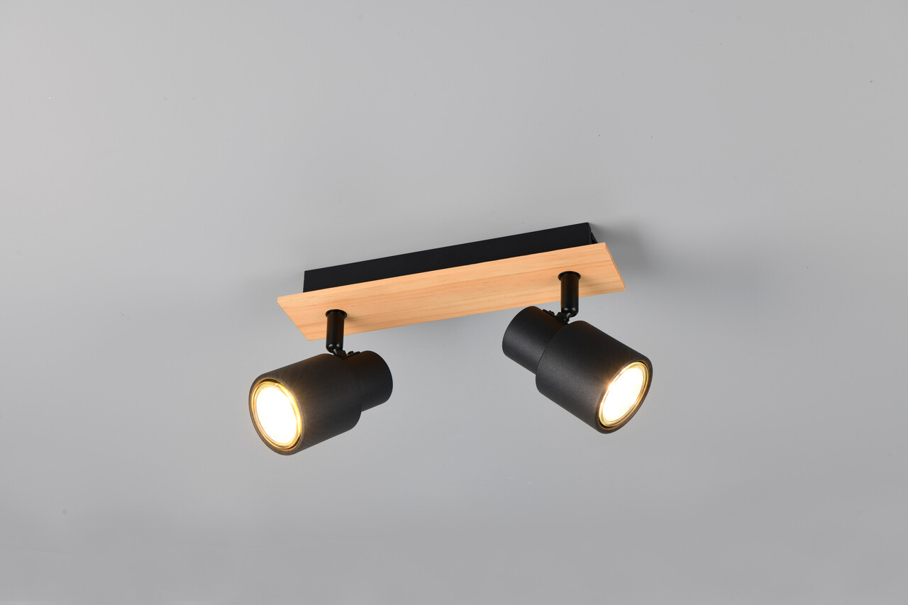 Plafoniera Pierre, RL, 25x6x15 cm, 10W, 2x GU10, metal, negru mat/natur