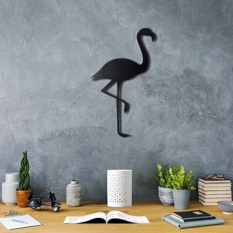 Decoratiune de perete, flamingo silhouette, metal, dimensiune: 51 x 30 cm, negru