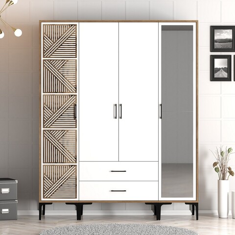 Dulap pentru haine, Hommy Craft, Kumsal PTR, 160x47.5x201.4 cm, PAL, Nuc/Alb