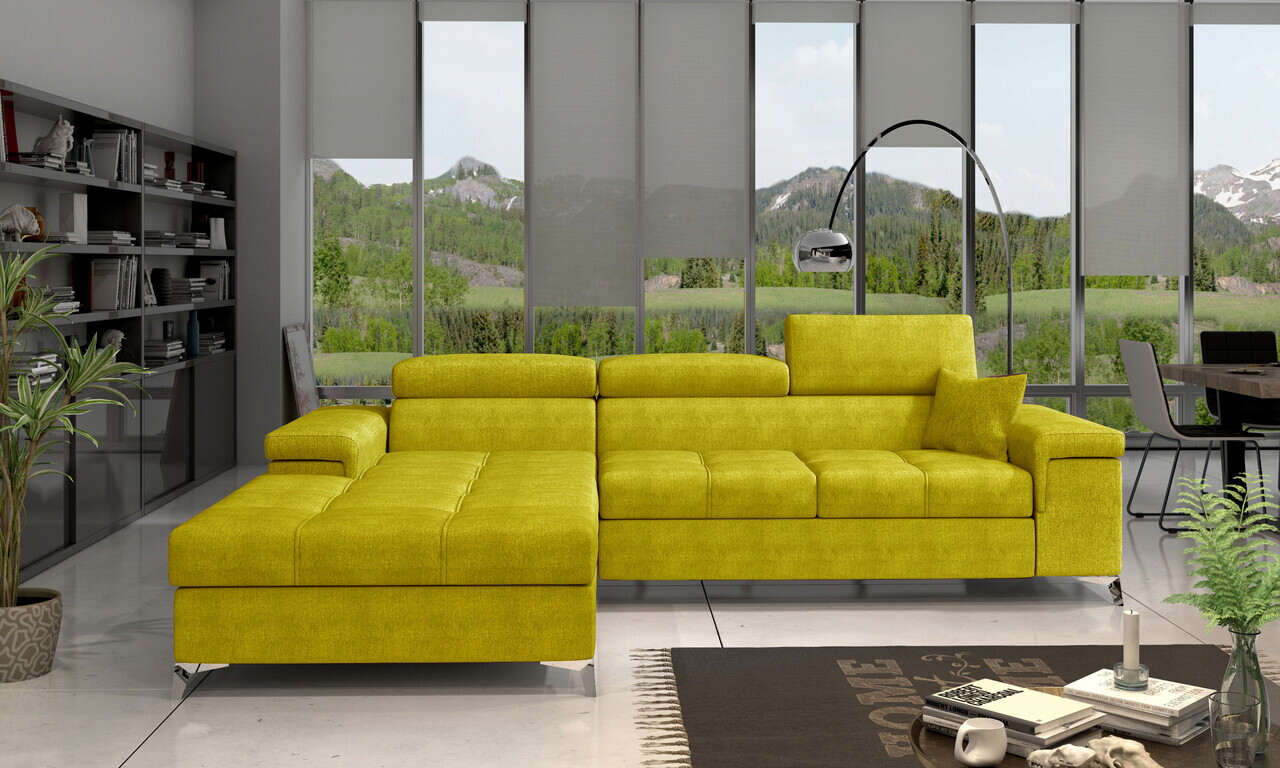 Coltar extensibil stanga 4 locuri ELTAP, Ric-09, Ricardo, 281x205x88 cm, lemn/poliester, galben - view 2