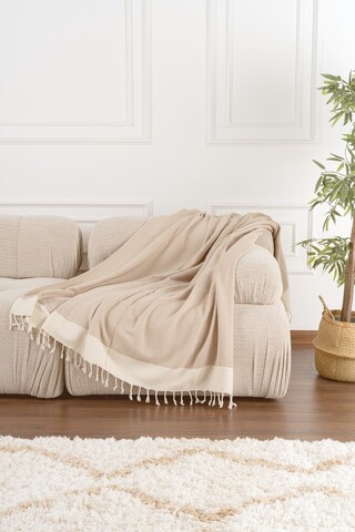 Cuvertura de pat, Baliksirti - Beige, PestemalLand, 90% bumbac / 10% poliester