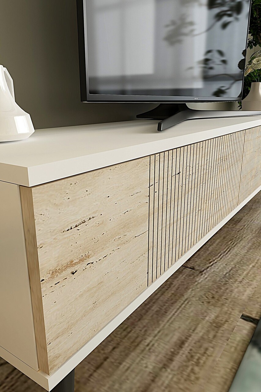 Comoda TV, Hanah Home, Corsa 120, 120x40.5x32 cm, Alb / Travertin - imagine 3