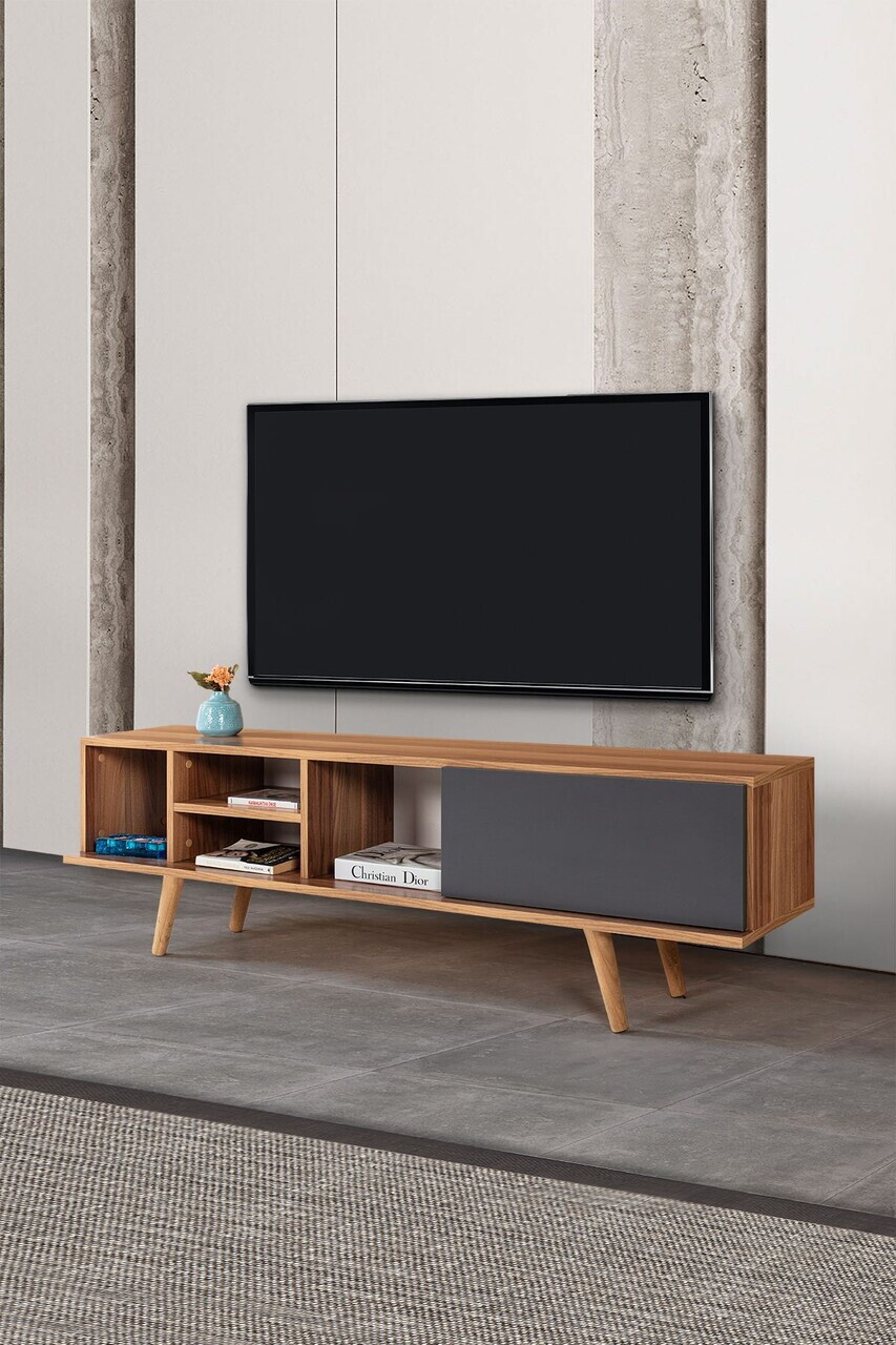 Comoda TV, Hanah Home, Ela 3631, 160x47x35 cm, PAL, Nuc / Antracit — imaginea 3