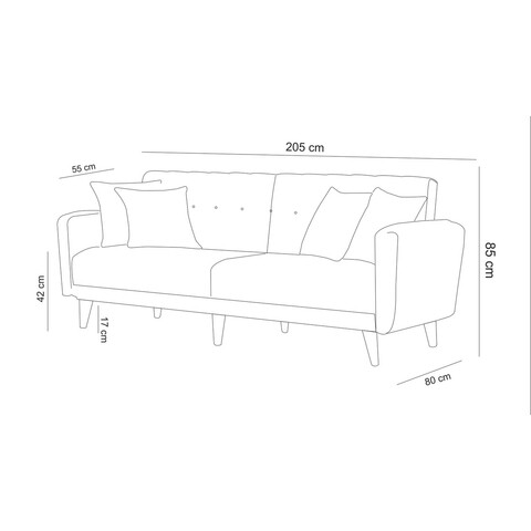 Set canapea extensibilă, Unique Design, 867UNQ1683, Lemn de carpen, Antracit