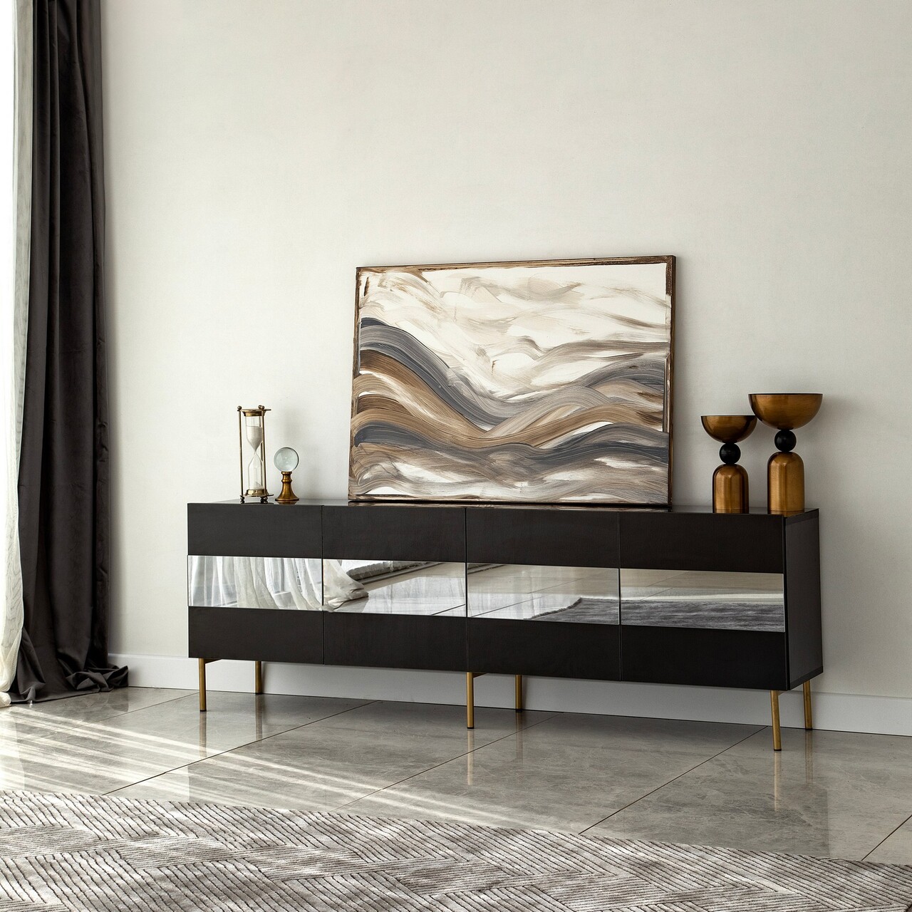Comoda TV, Neostill, Leon, 180x59x35 cm, PAL, Aur / Fume - 2 | YEO