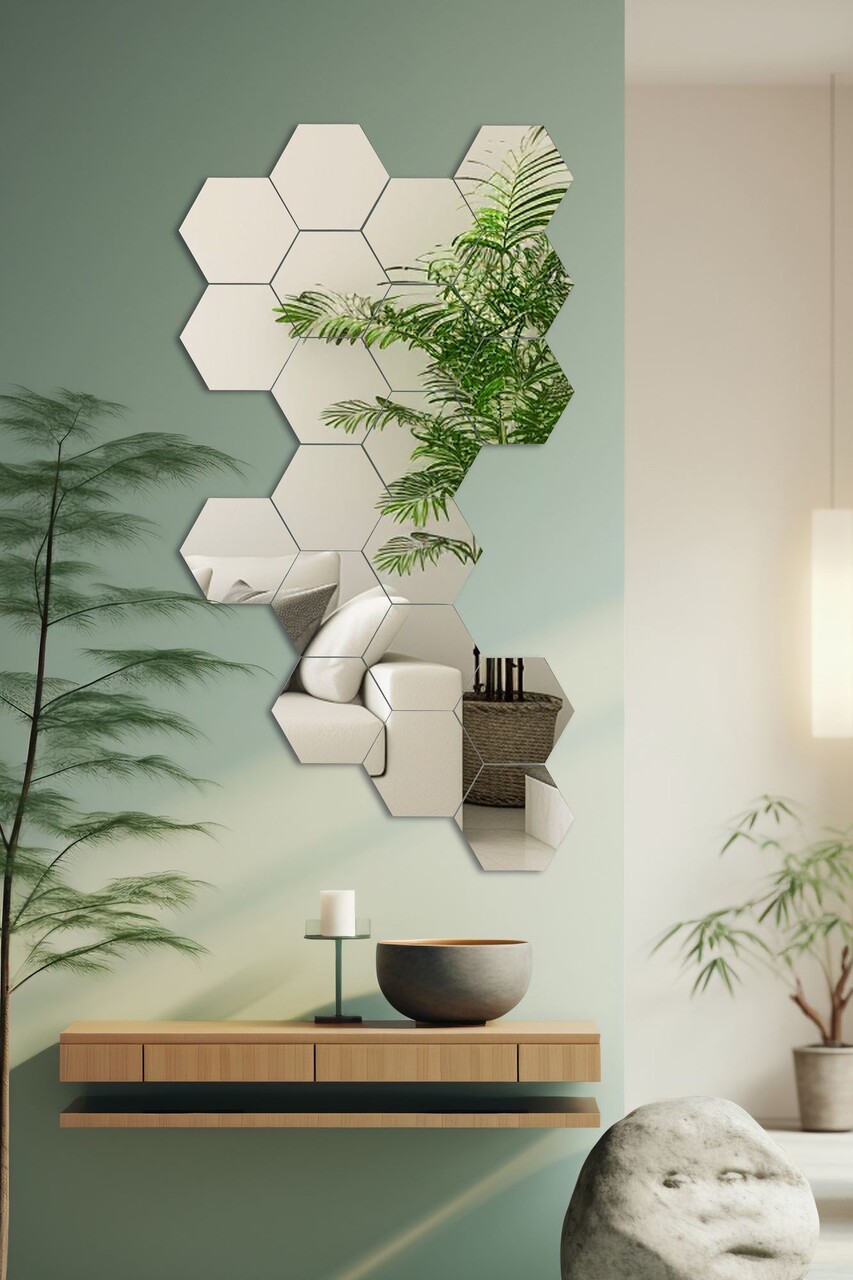 Oglinda decorativa, Mirrorland, Hexagon (20 Pieces), Argintiu