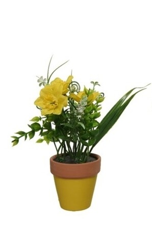 Floare artificiala in ghiveci Flower Yellow, Decoris, 19.5x21 cm, galben