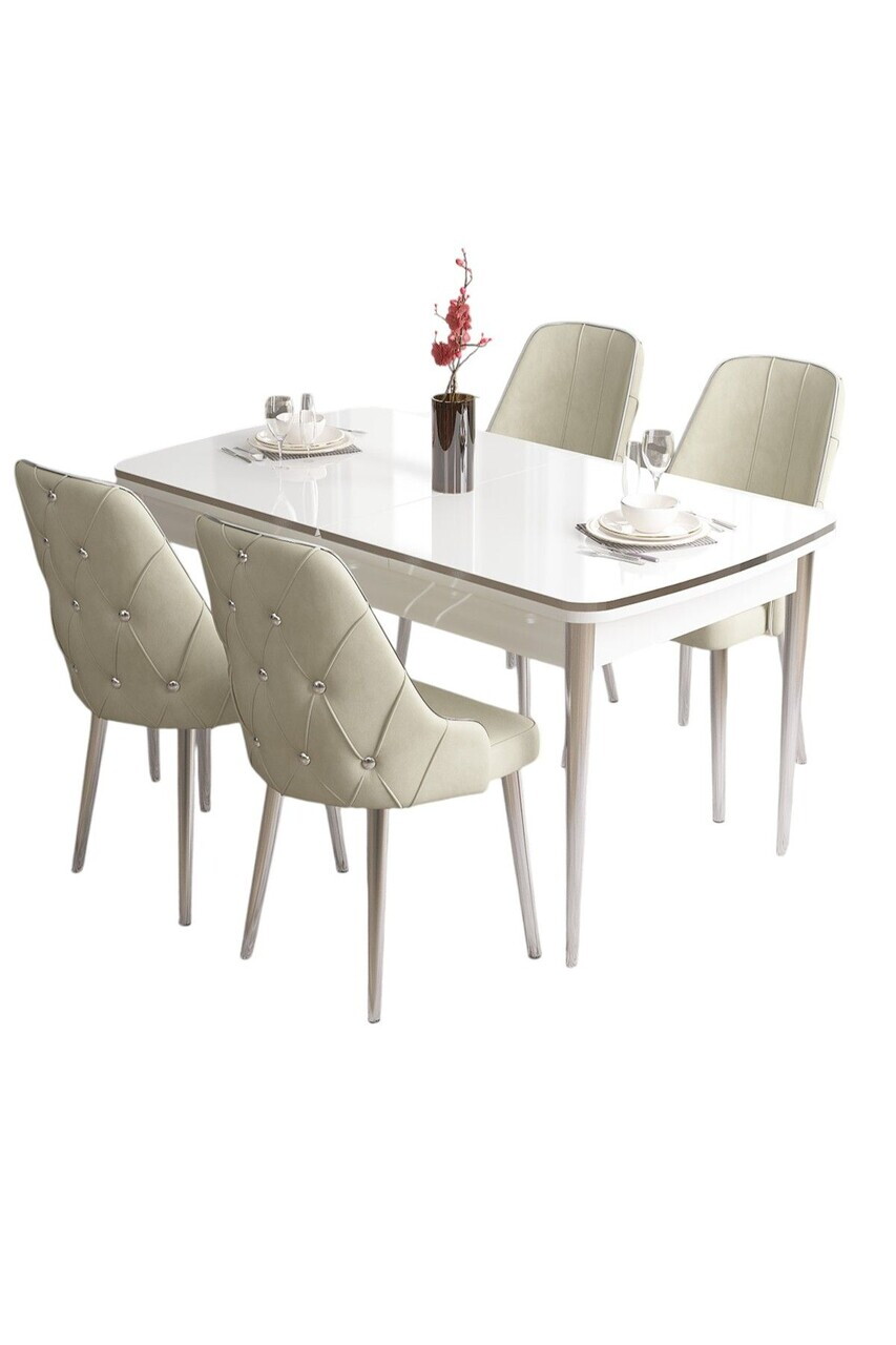 Set masa si scaune (5 piese), Hanah Home, Tia, Alb / Crom / Crem — imaginea 2