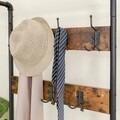 Cuier cu bancheta si pantofar, Vasagle, 66 x 32.5 x 183 cm, fier/PAL, maro rustic