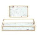 Tava pentru servire Marble, Gift Decor, 15 x 25 x 4 cm, sticla/metal, alb/auriu