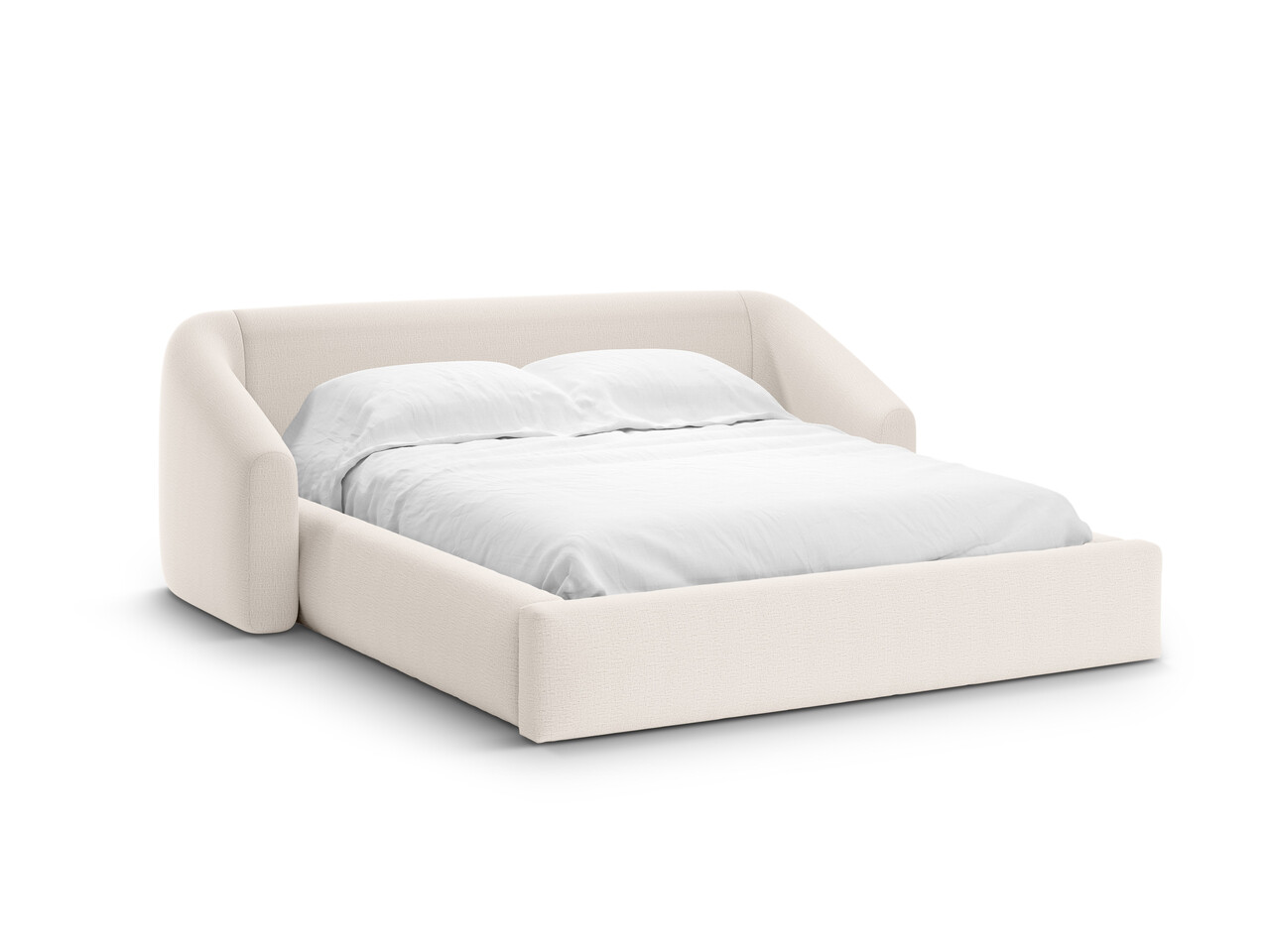 Pat tapitat cu somiera rabatabila si lada depozitare 160x200 cm Windsor & Co Halo tesatura structurata bej deschis