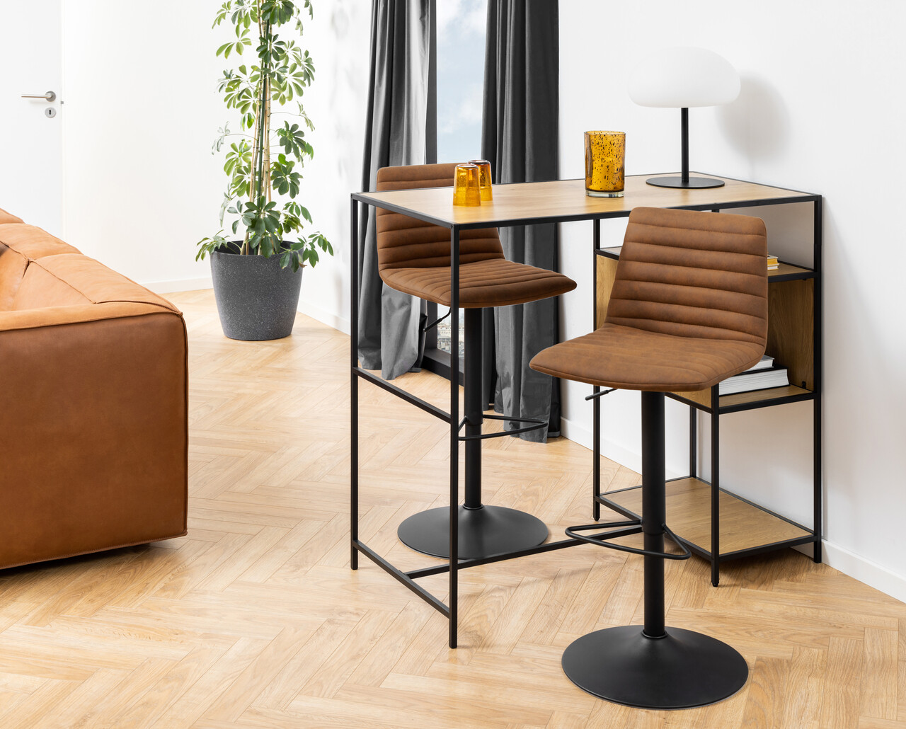 Scaun de bar Kimmy, Actona, 50x46x110.5 cm, rotativ, poliester/otel, camel - view 4
