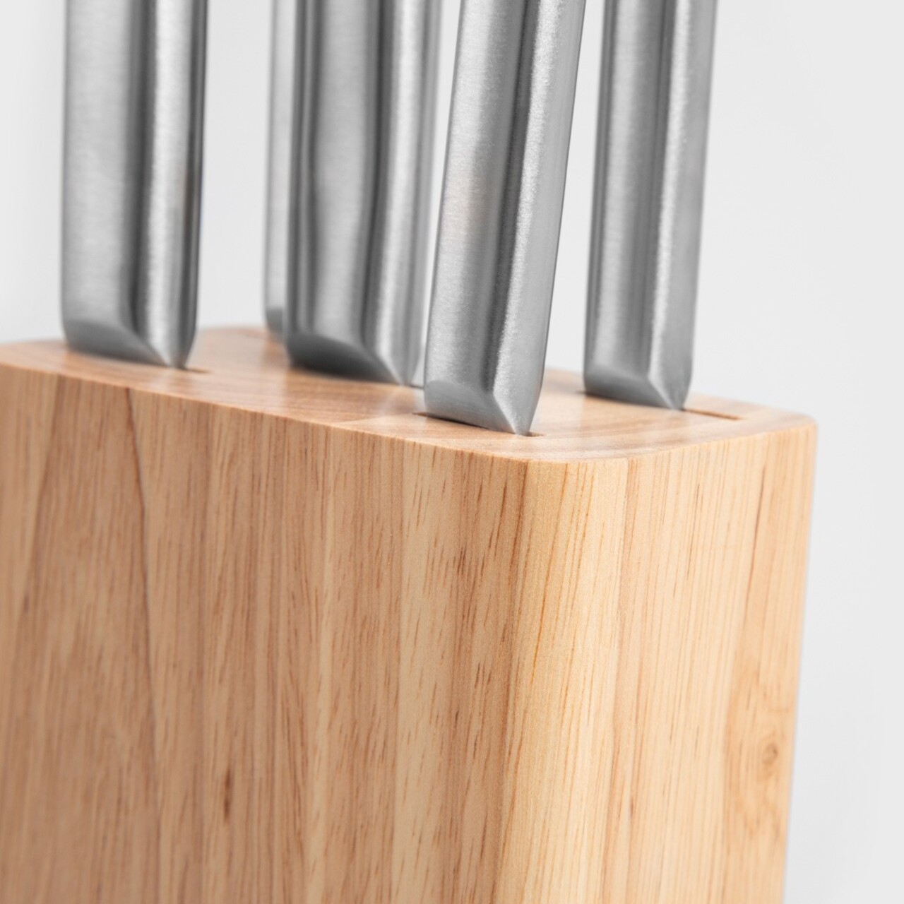 Set 5 cutite + suport Masterset, Homla, lemn/inox, natur/argintiu