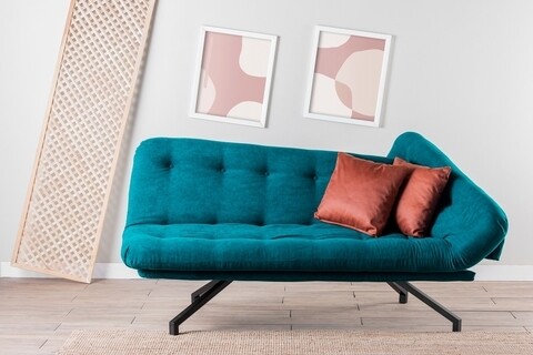 Canapea extensibila coxy, futon, 3 locuri, 110x200 cm, metal, verde petrol