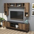 Comoda TV cu 3 rafturi, Meza, Elegante 1336, pal melaminat, nuc/negru
