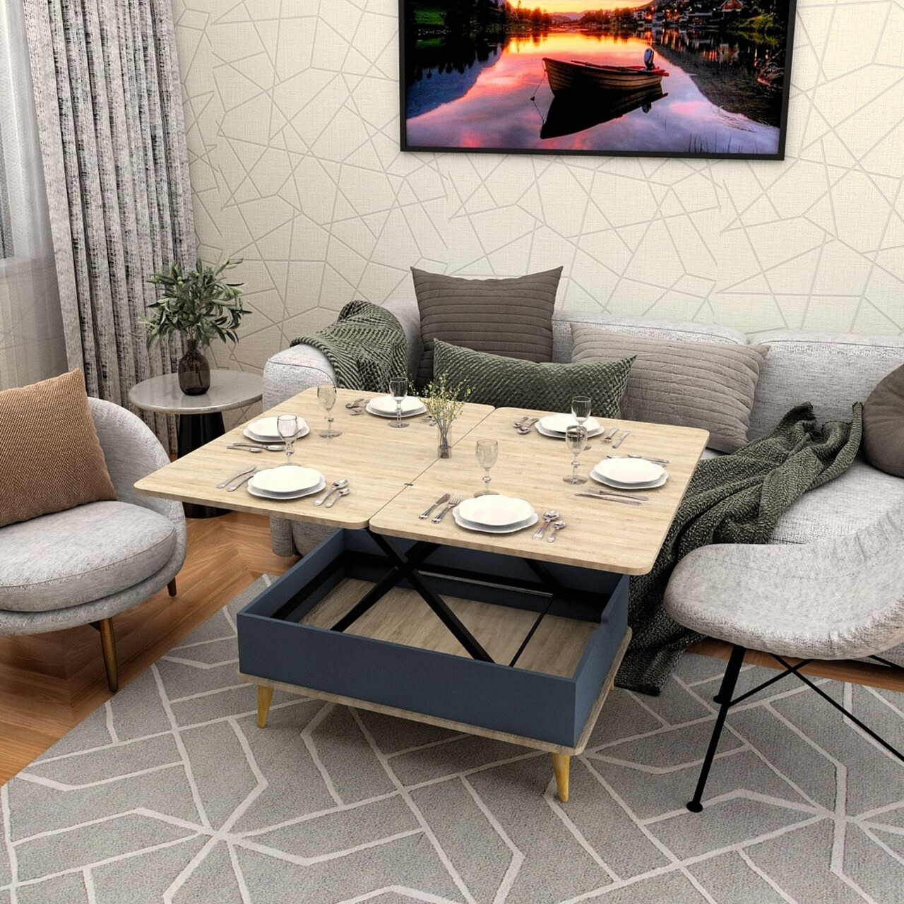 Masuta de cafea, Hanah Home, Dy Ada, 90x38x60 cm, PAL, Alaska / Anthracite - view 2