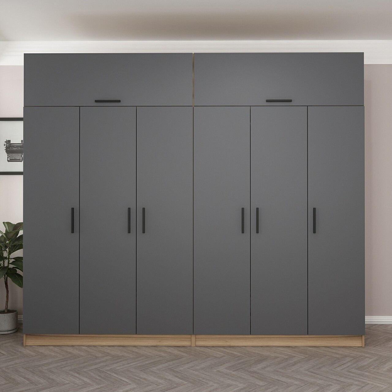 Dulap pentru haine, Minerva, Kale, 270x235x52 cm, PAL, Antracit - 1 | YEO