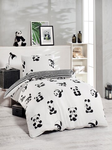 Lenjerie de pat pentru o persoana, 2 piese, 140×200 cm, amestec bumbac, EnLora Home, Panda, negru EnLora Home