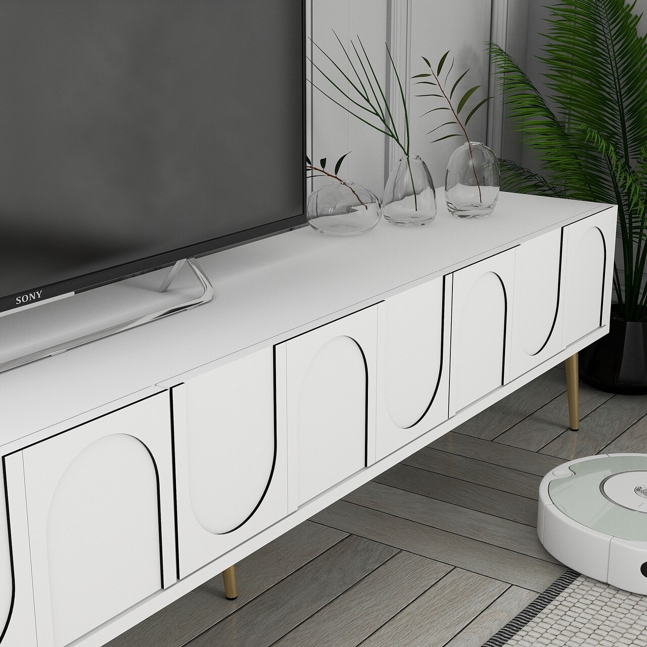 Comoda TV, Hanah Home, Lyon 2, 180x43x35 cm, Alb/Auriu - imagine 4