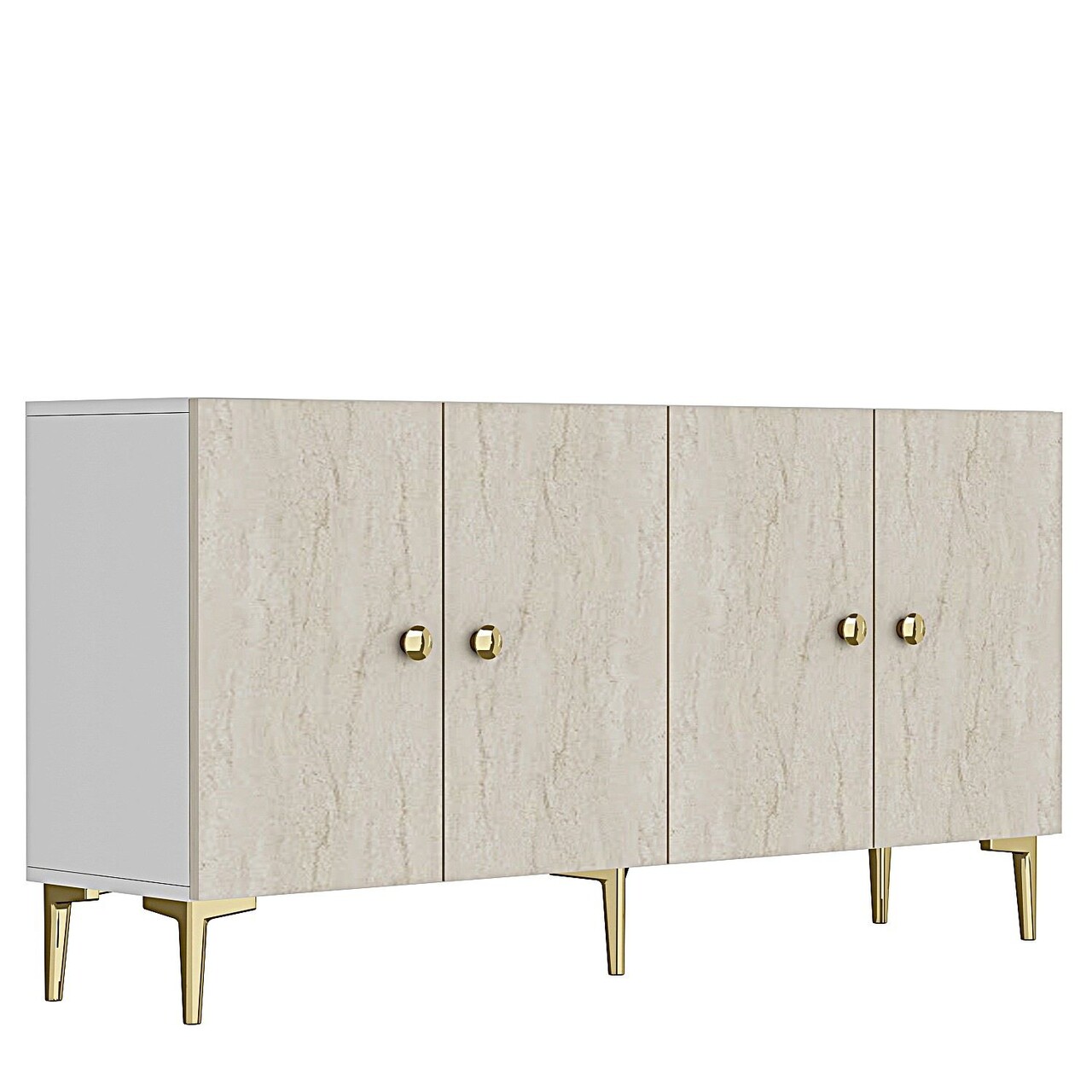Consola, Hanah Home, Simple 150, 150x75x32 cm, White / Travertine / Gold - view 5