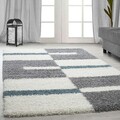 Covor Shaggy Kenya, Blue Line, Decorino, 100x200 cm, polipropilena, gri/alb