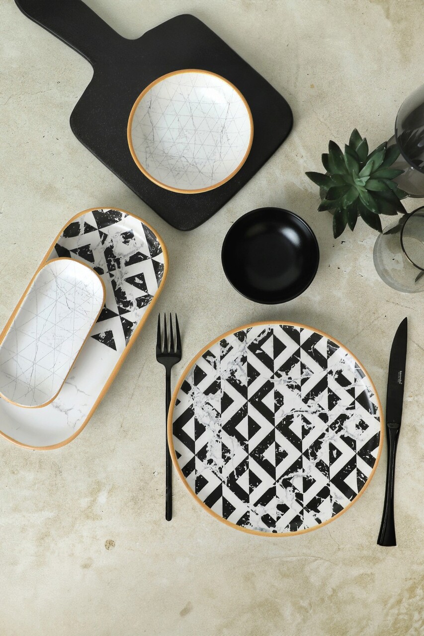 Set de mic dejun, Keramika, 275KRM1962, Ceramica , Nu absoarbe apa, Alb/Negru - 1 | YEO