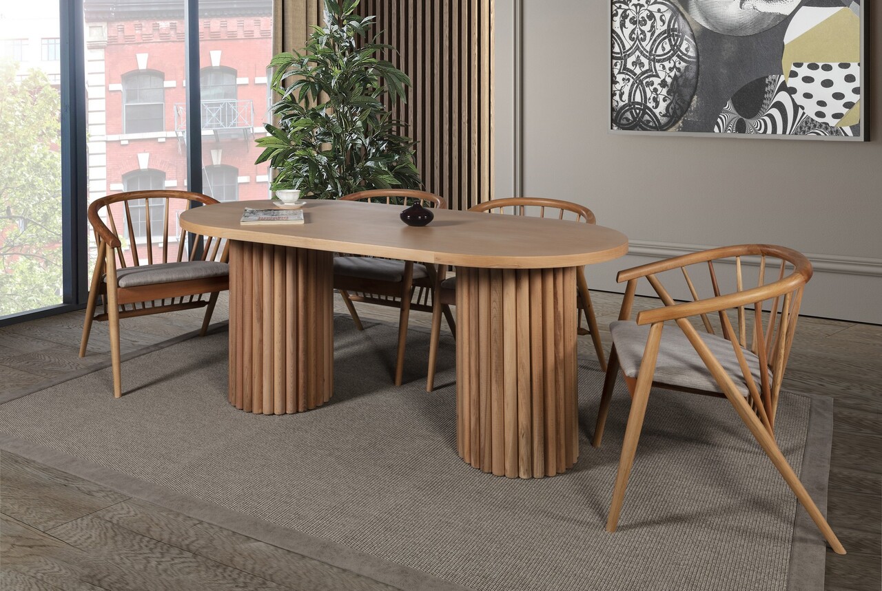 Set masă și scaune (5 bucăți), Hanah Home, Riva Masa T, Natural - imagine 2