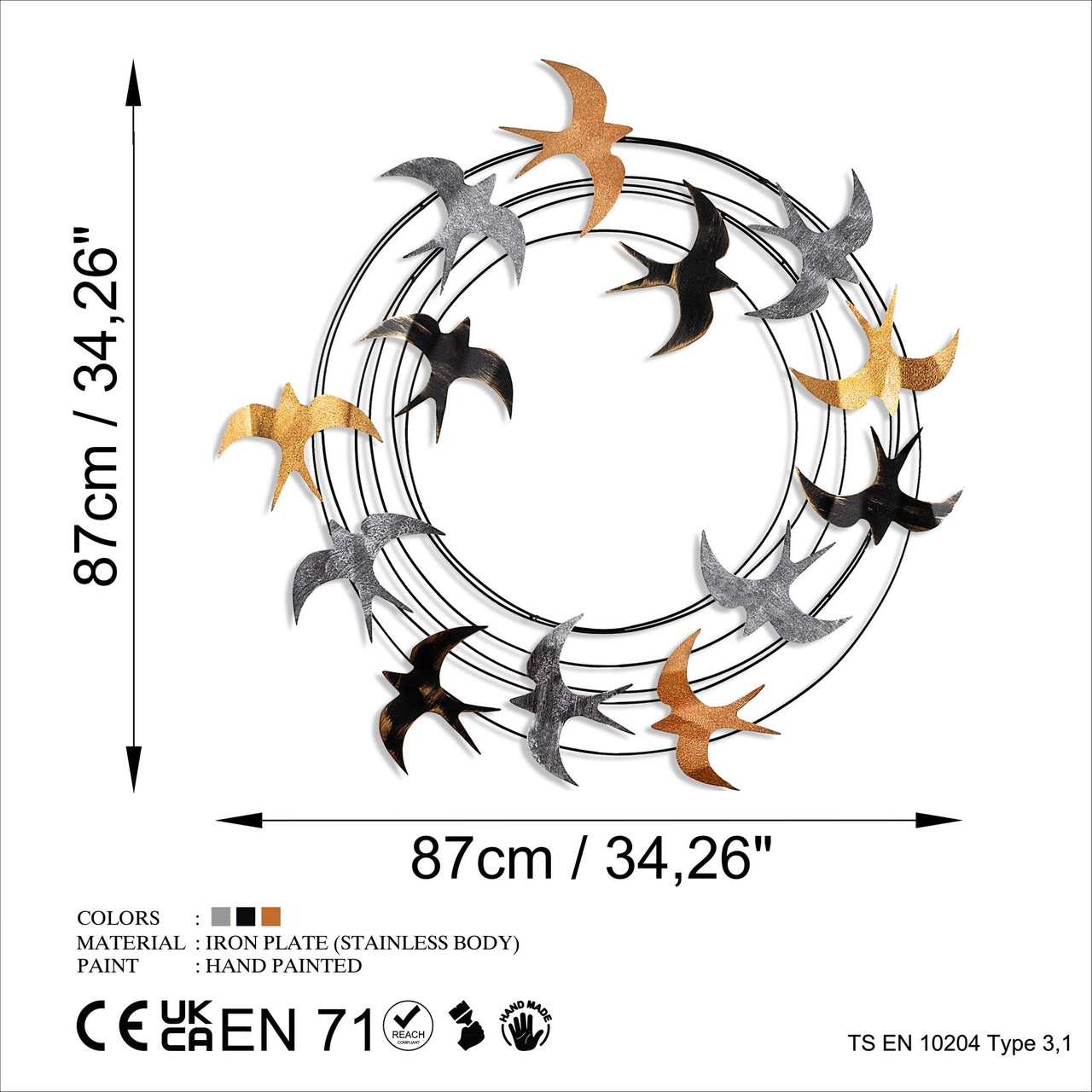 Decoratiune de perete, Spiral Flock 6, Dimensiuni: 87 x 87 x 5 cm, Multicolor - view 7