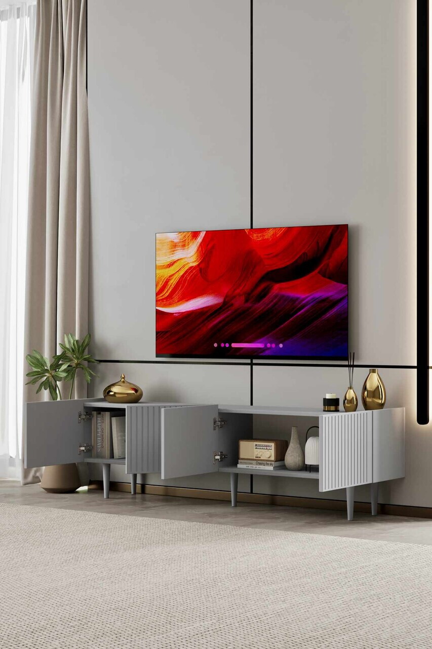 Comoda TV, Hanah Home, Capella 160, 160x50x29 cm, MDF, Gri deschis - view 3
