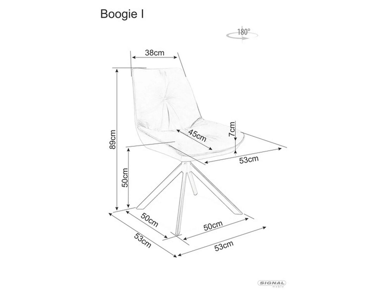 Scaun rotativ Boogie I Velvet, Signal, 53x45x89 cm, catifea/otel, gri/negru
