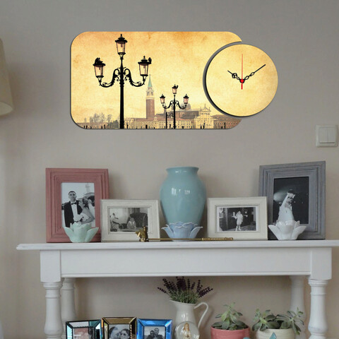 Set ceas si tablou decorativ, yms-26, mdf , dimensiune: 68 x 32 cm, multicolor
