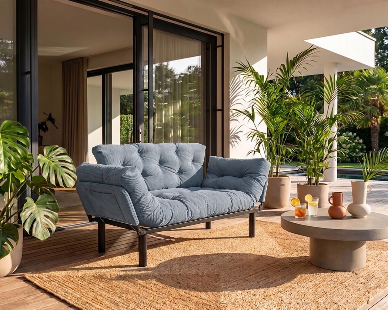 Canapea extensibilă de grădină cu 2 locuri, Atelier del Sofa, 859FTN2910, Gri