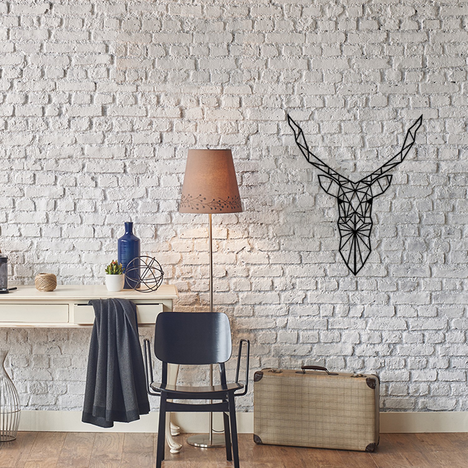 Decoratiune de perete, Geyik, Dimensiune: 50 x 60 cm, Negru