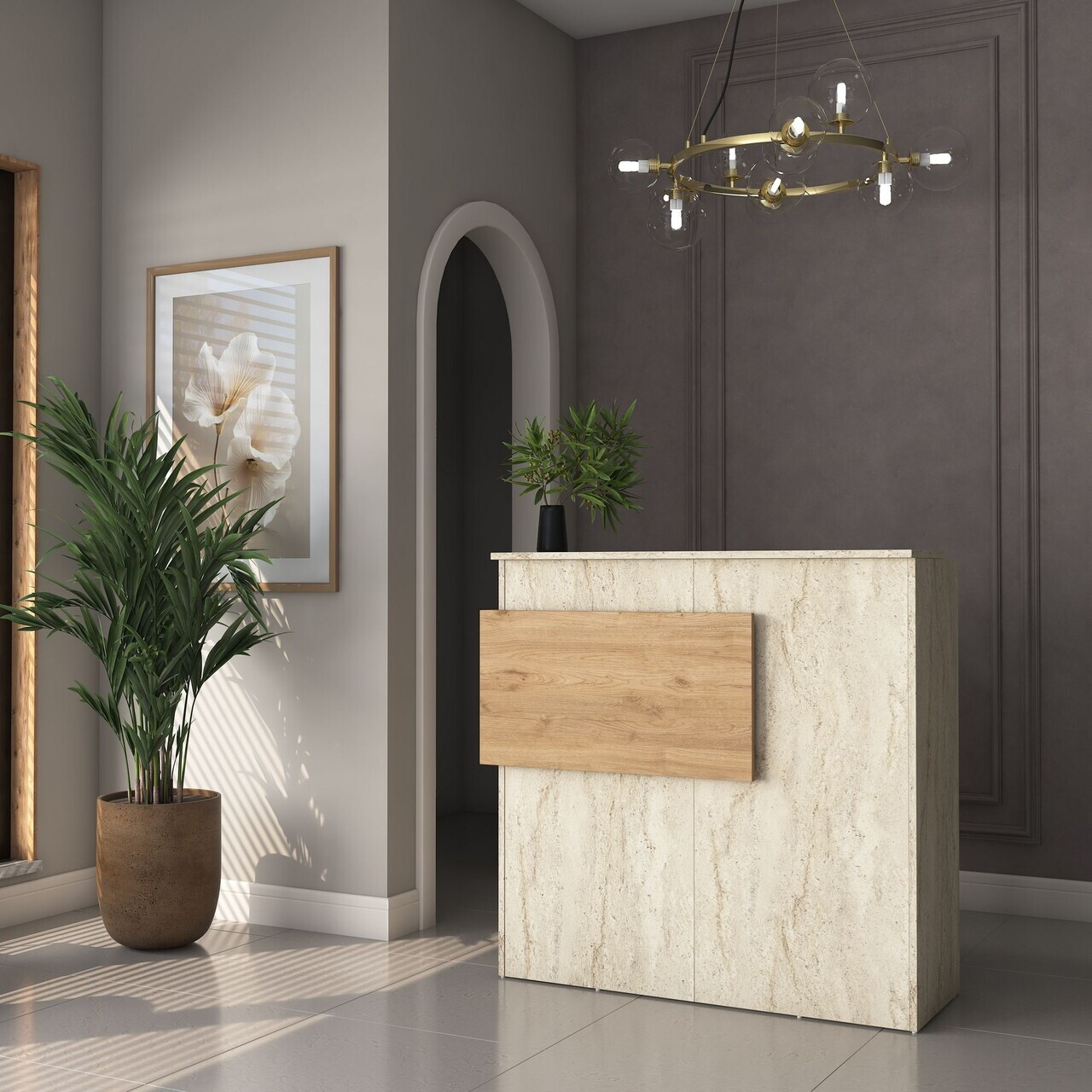 Masa de receptie, Hanah Home, MA105, 110x110x40 cm, PAL melaminat, Travertin / Nuc - view 3