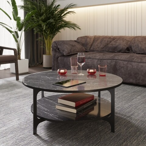 Masuta de cafea, Hadley, Versy, 90 x 90 x 36.8 cm, pal melaminat/metal, negru 36.8