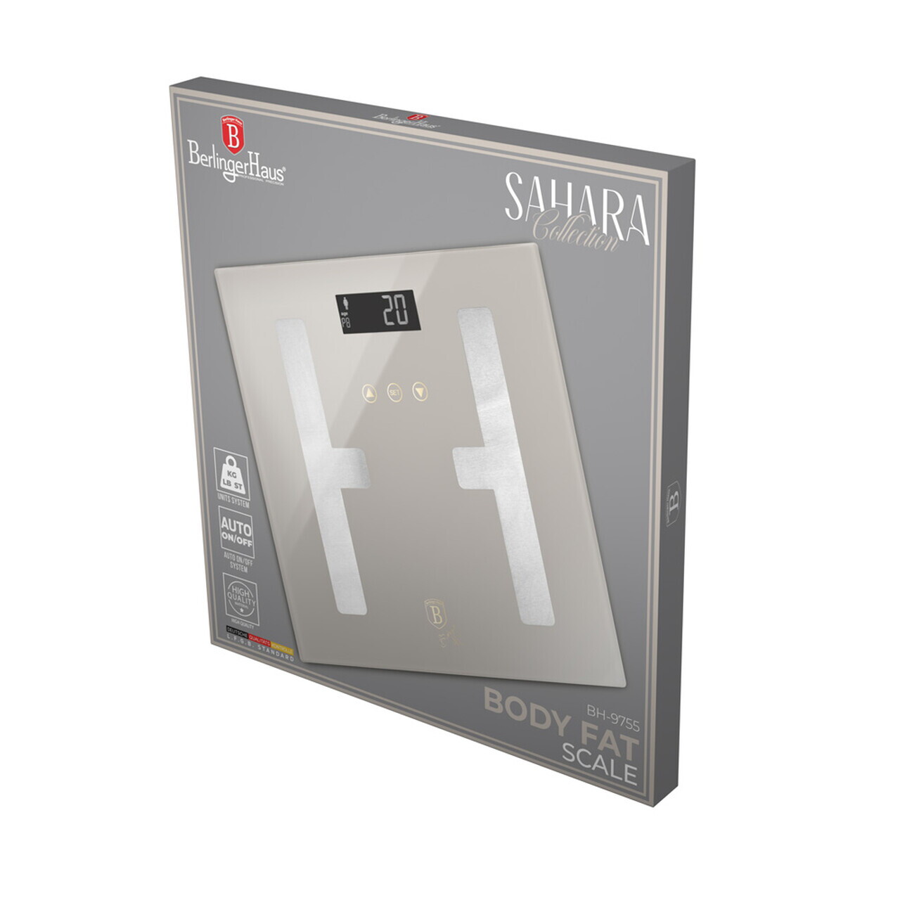 Cantar digital pentru baie Berlinger Haus, Sahara, 30x30 cm, max 180 kg, sticla temperata, crem mat - imagine 2