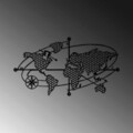 Decoratiune de perete, World Map 1, Metal, 70 x 39 cm, Negru