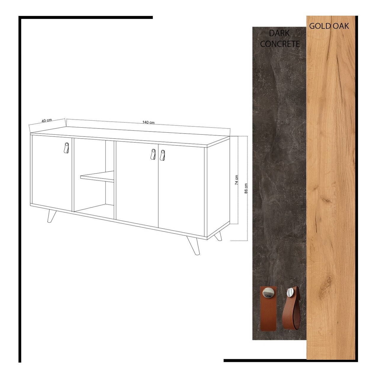Consola, Mod Design, Planky, 140 x 86 x 40 cm, pal melaminat, stejar/gri