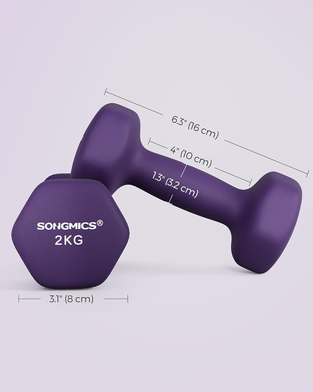 Set gantere 2 x 2 kg, Songmics, neopren, violet - imagine 10