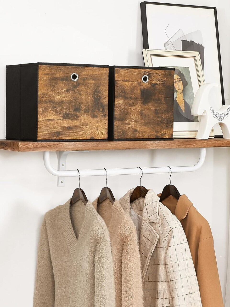 Set 6 cutii de depozitare pliabile, Songmics, 30x30x30 cm, material Oxford/carton, maro rustic - view 10