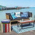Taburet pentru gradina Calypso, 40 x 40 x 45 cm, lemn de tec reciclat, multicolor