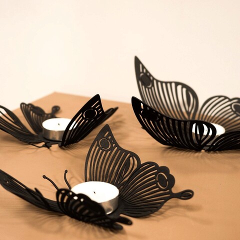 Set 3 suporturi lumanare, Papilio Tealight Set of 3, Otel, Negru