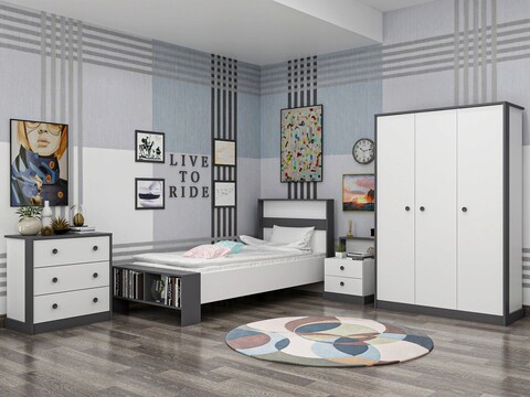 Set mobilier dormitor, Inarch, Life, Antracit/Alb Inarch