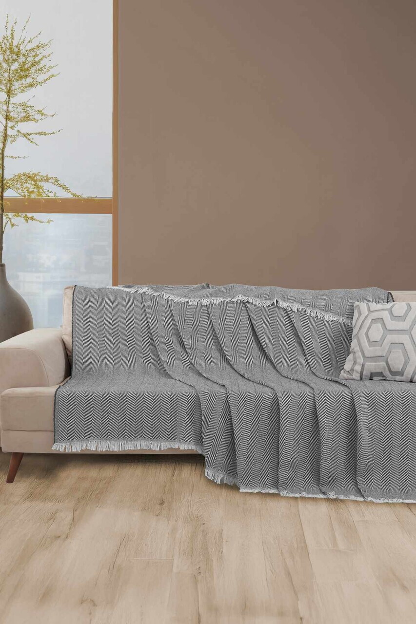 Cuvertura de pat, L'essentiel Maison, 2M Baglamasiz, Bumbac, Antracit — imaginea 2