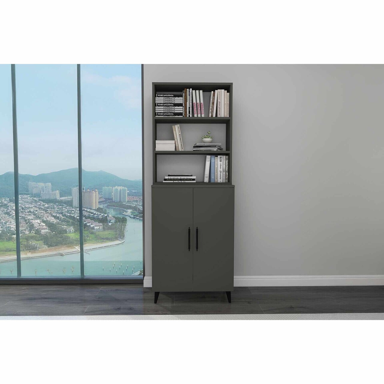 Corp biblioteca, Hanah Home, Oras, 65x183.4x32 cm, Antracit